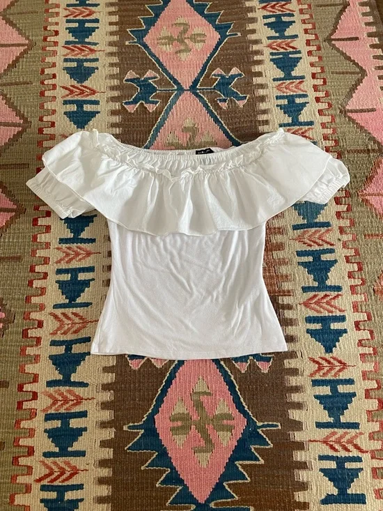 Marciano White Off-Shoulder Ruffle Tee - Picture 1 of 4